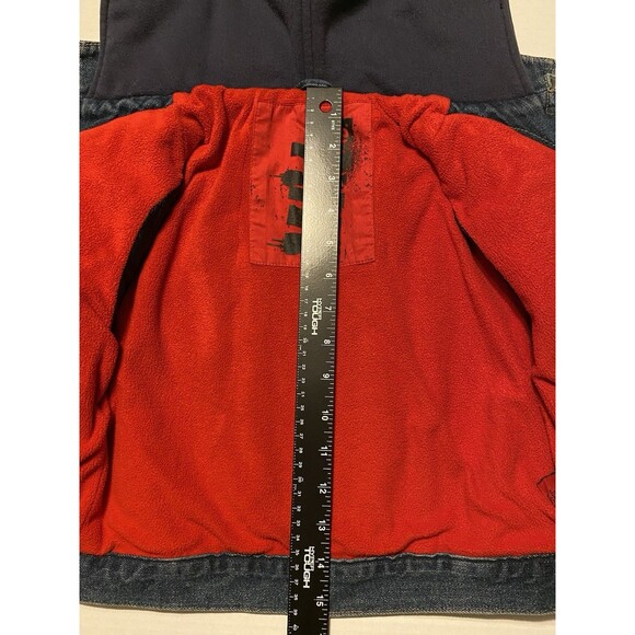 Jean Denim Jacket Boys M 5/6 LEE Pipes Hooded Fleece Lined Warm Coat Patches Y2K - Picture 4 of 16